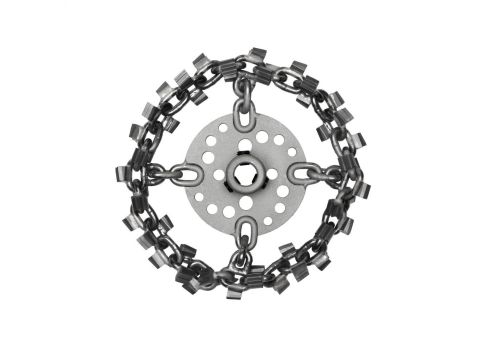 6", 3/8" shaft Picote tiger cyclone chain used for restoring pipe surfaces to near original condition when used with Picote Miller Systems