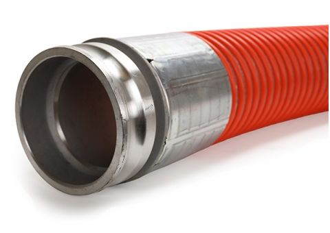 Inversion hose showing the male end of a cam lock connection