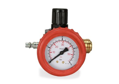 Replacement pressure regulator with integrated gauge for Mini-Hydra, Midi-Hydra, Hydra, and Super Hydra inversion drum systems
