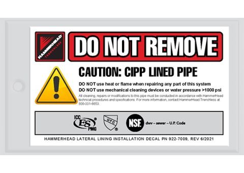 CIPP Installation Tags are laminated identification tags required for ICC certification on every cured-in-place pipe installation. Once a liner is installed, the tag is placed at the point of installation to alert service personnel that the pipe has been 