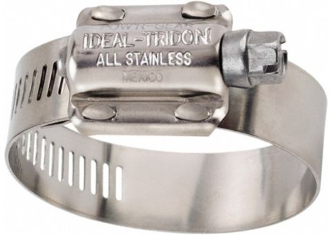 Stainless steel worm drive hose clamp used to secure liners to inversion nozzles and fasten recirculation hose connections