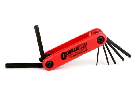Combo hex key tool with multiple sizes for tightening and adjusting set screws and Picote tooling attachments in pipe cleaning equipment