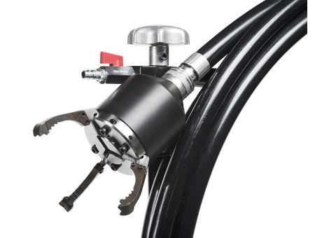 Picote Large Grabber tool for retrieving debris and obstructions in 6 inch and larger pipes with extension capability up to 98 feet requiring air compressor and CCTV camera