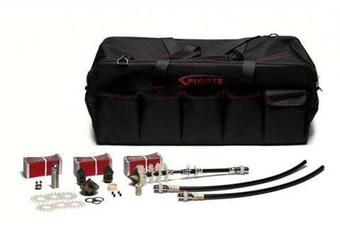 Picote 3 inch Pro Cutting Kit with Smart Cutter components, Twister Express tools, drill heads, grinding panels, and accessories for 1/3 inch shaft cutting and reinstatement
