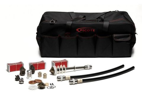 Picote 3 inch Pro Cutting Kit with Smart Cutter components, Twister Express tools, drill heads, grinding panels, and accessories for 1/2 inch shaft cutting and reinstatement