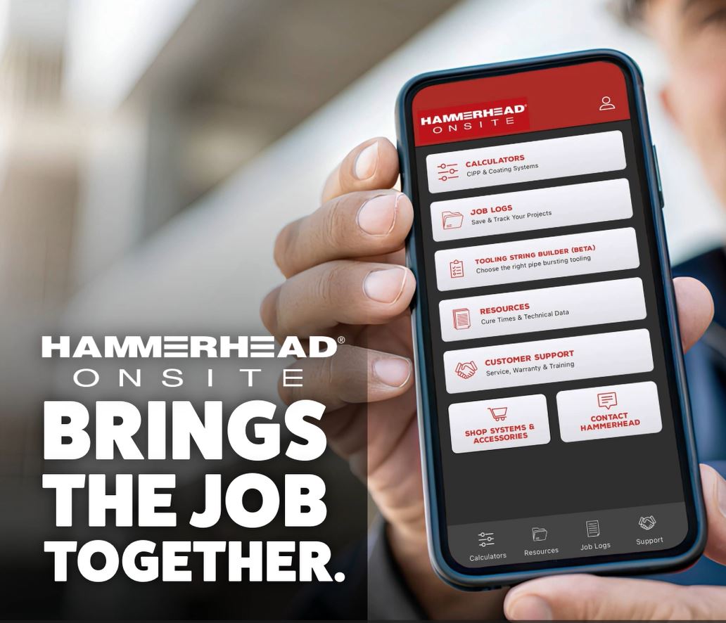 HammerHead OnSite App on a smart phone with copy stating that it 