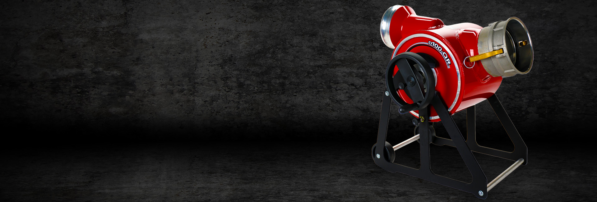 A red inversion drum D100-QR on a black stand with a black background